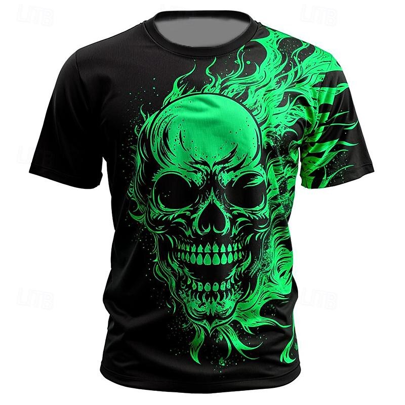 Men's Graphic Flame Skulls T Shirt Short Sleeve T shirt 3D Print Crew Neck Shirt Daily Designer Retro Vintage Sports Outdoor Holiday Going out Yellow Blue Red Spring & Summer Clothing Apparel S M L2