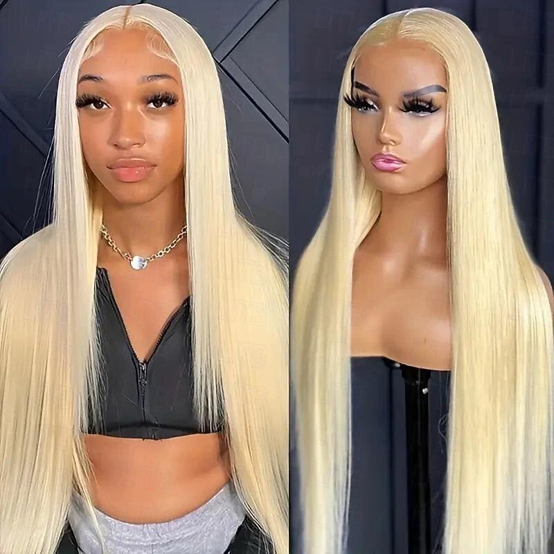 613# 13x4x1 T Part Lace Front Wig Middle Part Brazilian Hair Straight Blonde Wig 150% Density4