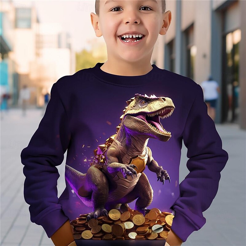 St. Patrick Boys 3D Dinosaur Sweatshirt Pullover Long Sleeve 3D Print Spring Fall Fashion Streetwear Cool Kids 3-12 Years 4-12 Years Crew Neck Outdoor Casual Daily Regular Fit3