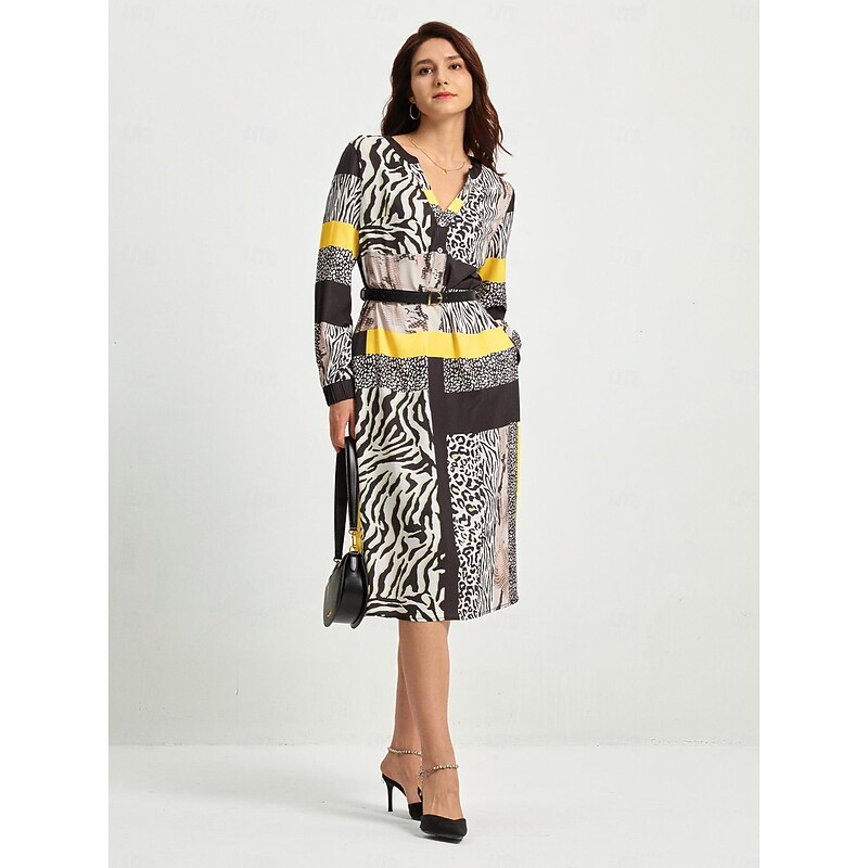 Satin Casual Leopard Print V Neck Midi Dress2