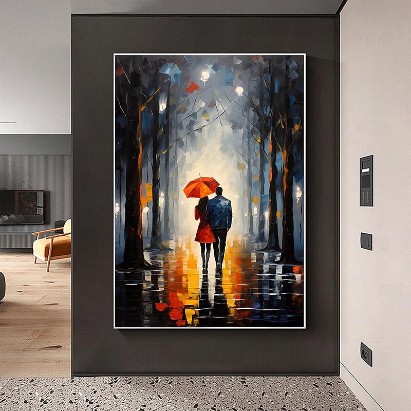 Hand Painted Abstract Romantic Couple Oil Painting on Canvas Large Wall Art Street Art Forest painting Decor Painting for Living Room Home Decoration ready to hang or canvas