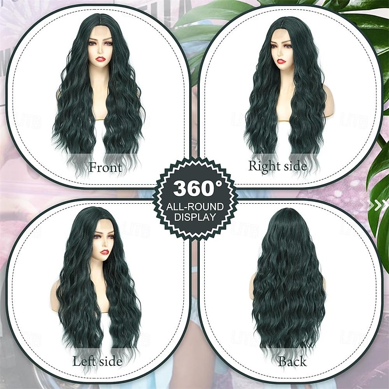 Halloween Wigs Long Cosplay Green Wig 28 Inch Middle Part Synthetic Wig Realistic Carnival Gifts Party Wigs for Women Daily Use Colorful Wigs St.Patrick's Day Wigs3