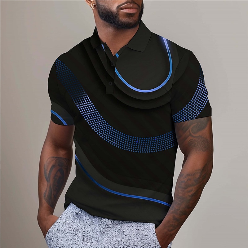Men's Geometric Golf Shirt Short Sleeve Polo Shirts Collared Shirts Business Casual Vacation Wear Formal Wear Festival Wear Buttons 3D Print Summer Lake blue Red Blue4