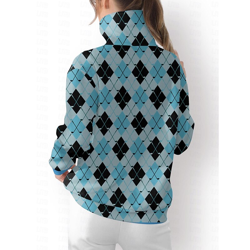 Women's Golf Pullover Sweatshirt White Rose Red Light Blue Long Sleeve Top Plaid Fall Winter Ladies Golf Attire Clothes Outfits Wear Apparel2
