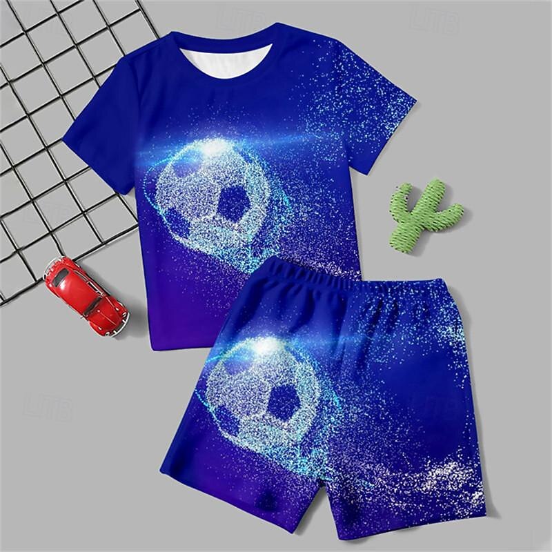 Boys 3D Football Tee & Pants Pajama Sets Short Sleeve 3D Print Summer Active Fashion Daily Kids 3-12 Years Crew Neck Home Causal Indoor Regular Fit2