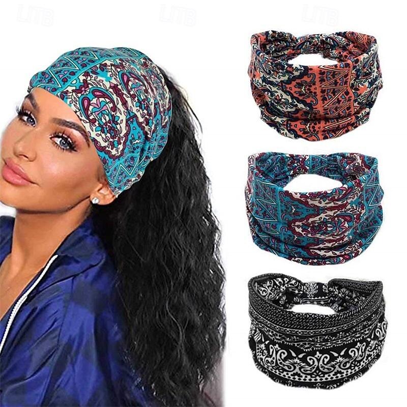 Boho Headband Women Wide Hair Band Boho Elastic Sports Headwear Yoga Hair Band Workout Headwrap