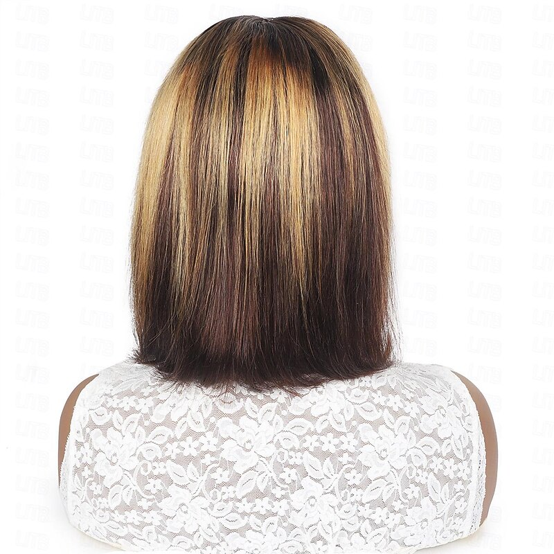 Highlight Wig Human Hair Bob Wig P4/27 4x4 Short Straight Bob Lace Wig3