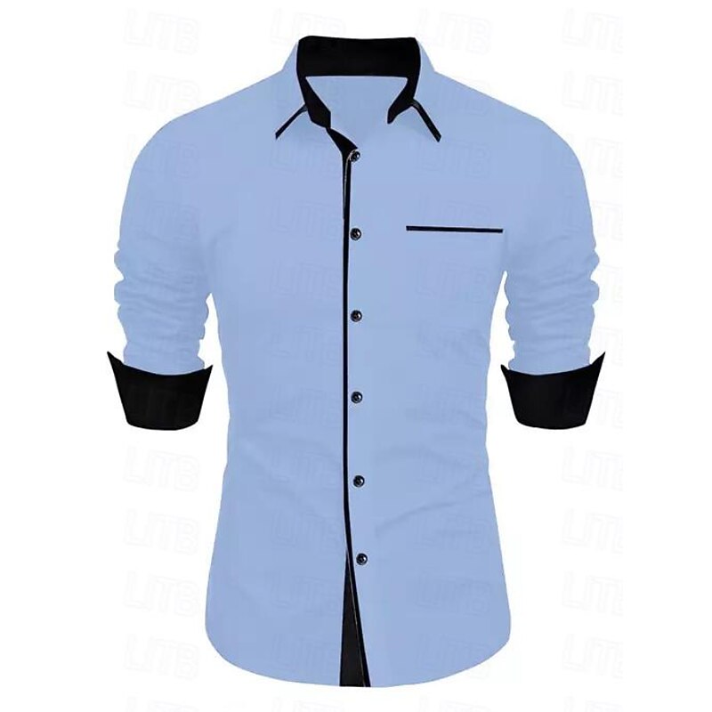 Men's Dress Shirt Casual Shirt Black White Light Green Burgundy Blue Long Sleeve Color Block Solid / Plain Color Turndown Wedding Vacation Button-Down Clothing Apparel Cotton Fashion Leisure2