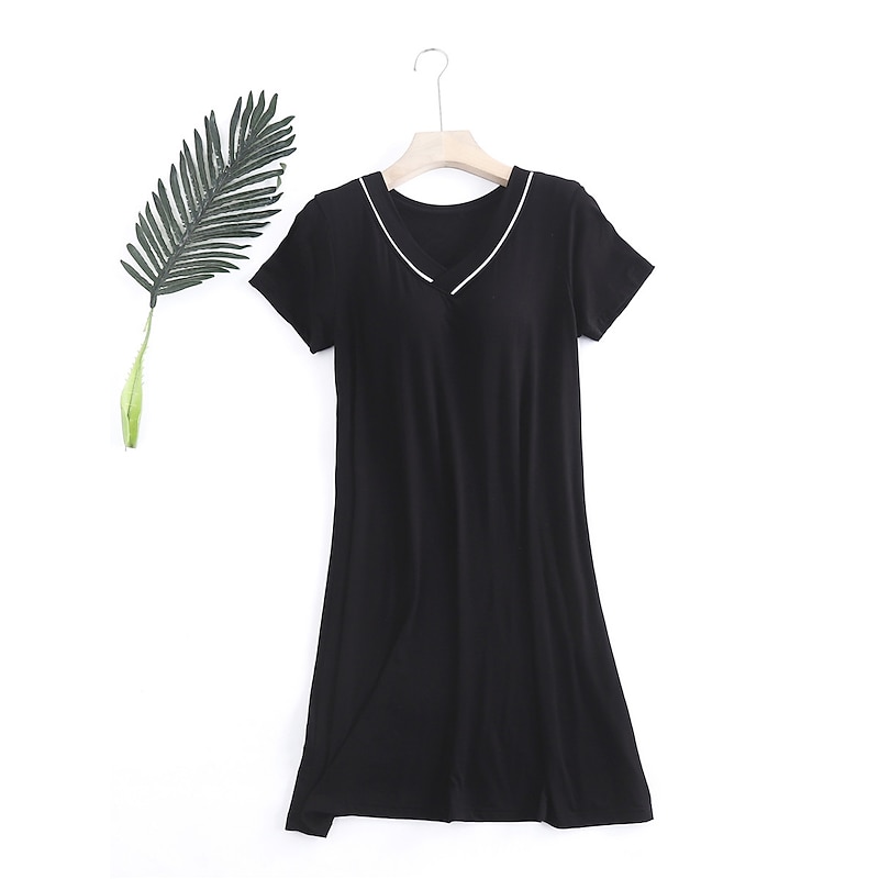 Women's Pajamas Nightgown Nightshirt Dress Pure Color Simple Comfort Home Daily Bed Modal Breathable V Wire Short Sleeve Summer Home Outfits2