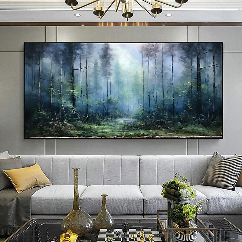 Large hand painted Abstract Forest Oil Painting On Canvas Green Tree Wall Art Original Nature Landscape Painting Custom Painting Modern artwork for Living Room Decor