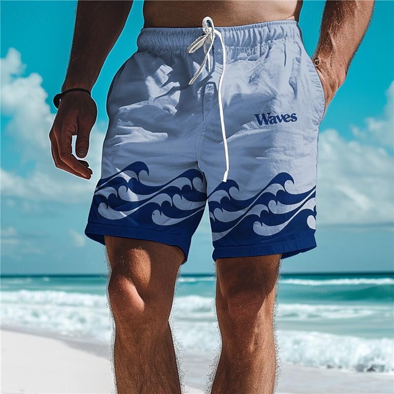 Waves Men's Resort 3D Printed Board Shorts Swim Trunks Elastic Waist Drawstring with Mesh Lining Aloha Hawaiian Style Holiday Beach S TO 3XL2