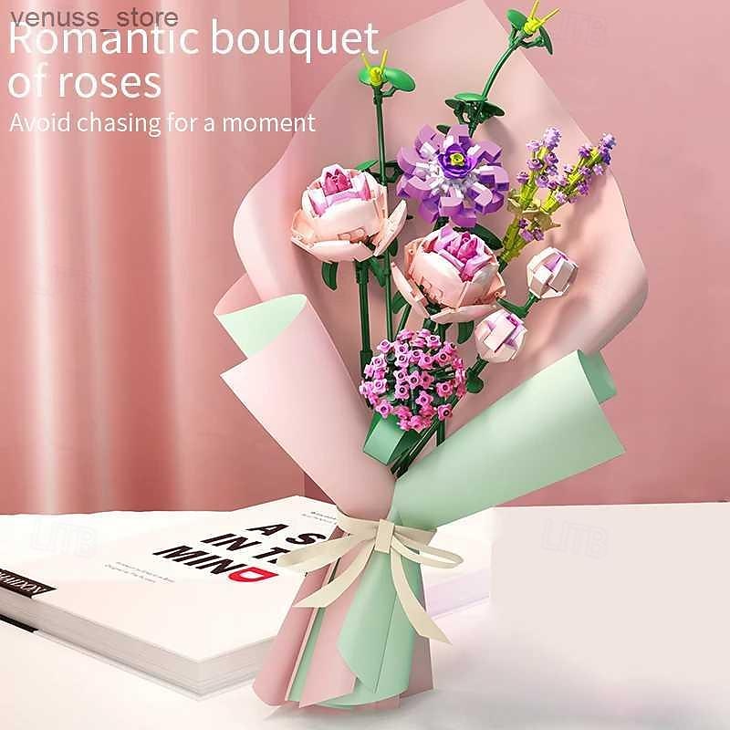 Women's Day Gifts Blocks LED Flowers Rose Building Block Lamp Bouquet Small Particles Compatible With Assembled Flower Holiday Gift Rose Series Toys R231208 Mother's Day Gifts for MoM2