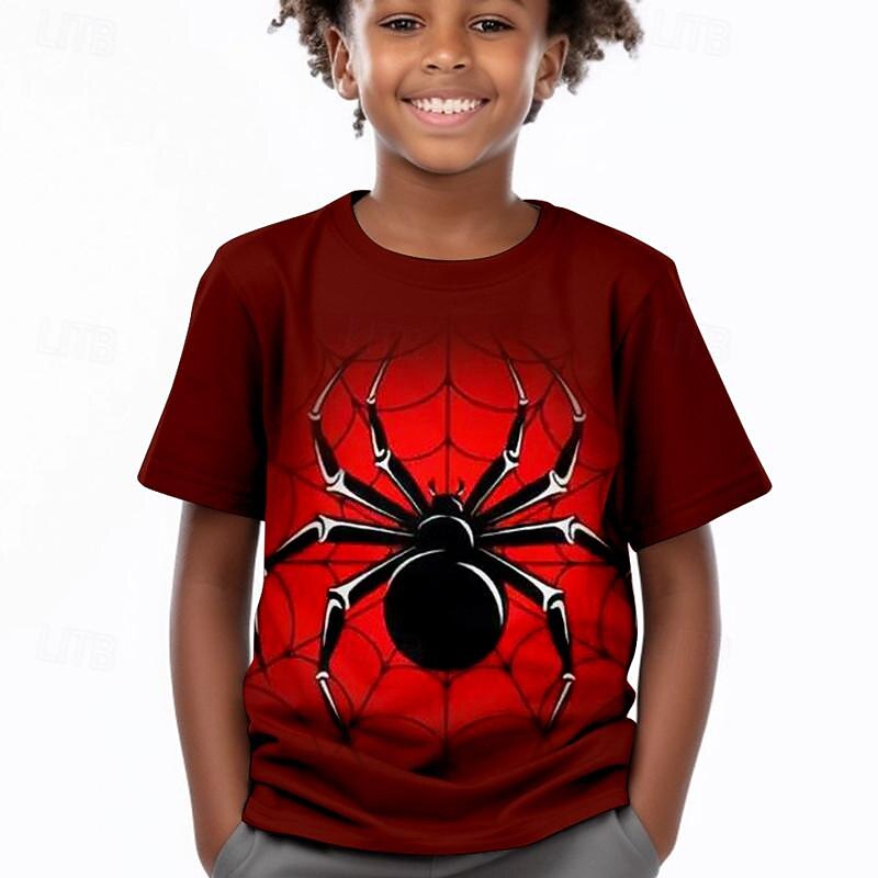 Boys 3D Spider Tee Shirt Short Sleeve 3D Print Summer Active Sports Fashion Polyester Kids 3-12 Years Crew Neck Outdoor Casual Daily Regular Fit2