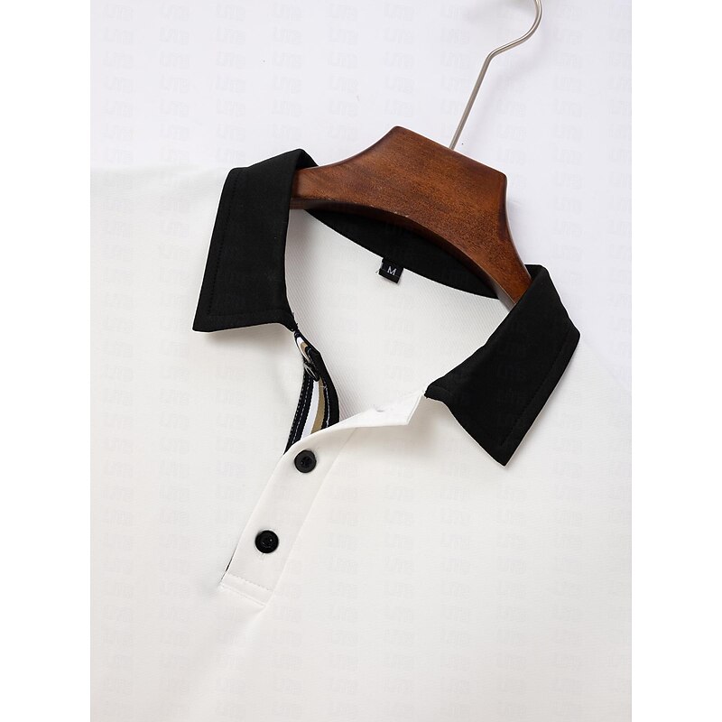 Men's Polo Shirt Work Street Classic Short Sleeves Solid / Plain Color Basic Summer Loose Fit dark brown Black White Pink Dark Navy ash-colored Polo Shirt4