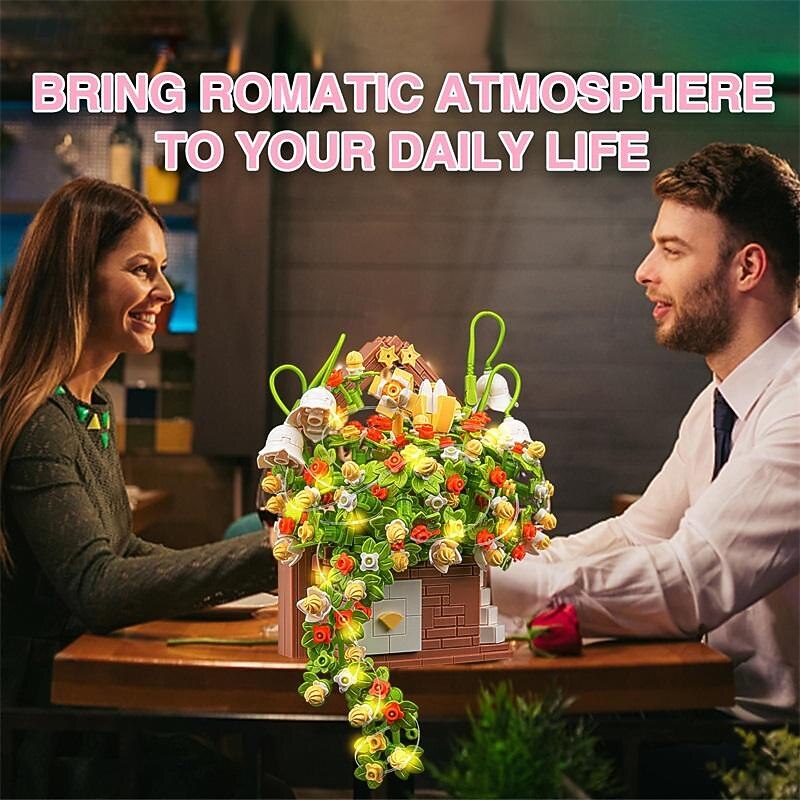 Women's Day Gifts Flower Bouquet Building Set Flowers House Bonsai Plants with LED Light Botanical Collection Wall Decor Creative Building Toy Mother's Day Gifts for MoM4