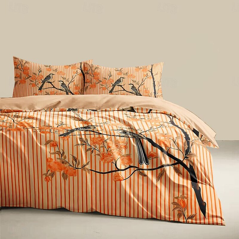 L.T.Home 100% Cotton Sateen Duvet Cover Set Reversible Premium 300 Thread Count Floral Elite Bedding Set Queen King Size2