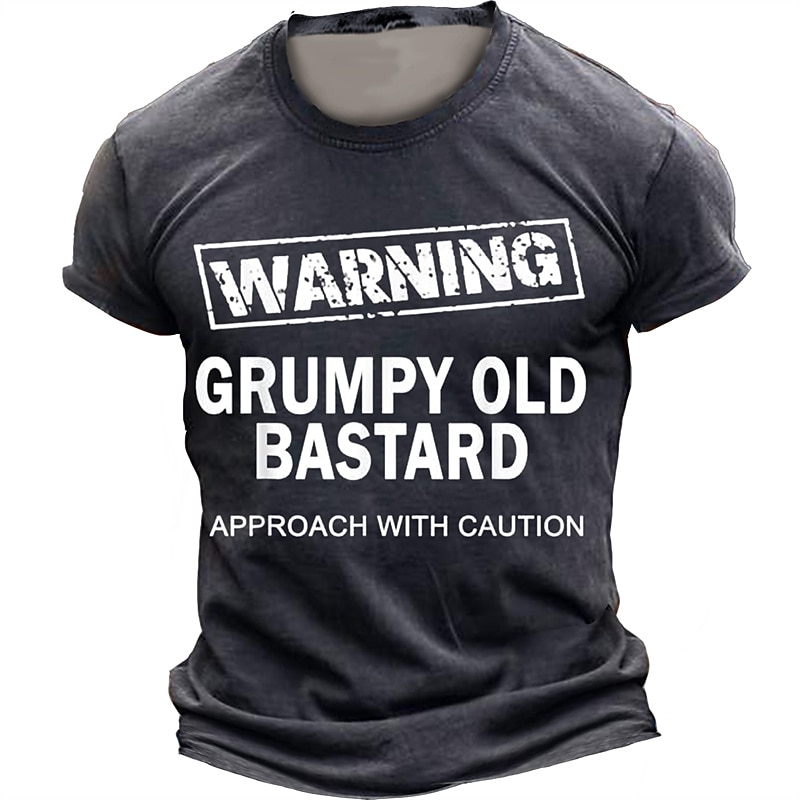 Men's Warning Grumpy Old Bastard Approach with Caution T Shirt Short Sleeve T shirt 3D Print Crew Neck Shirt Daily Designer Street Style Sports Outdoor Holiday Going out Black Brown Dark Blue Spring