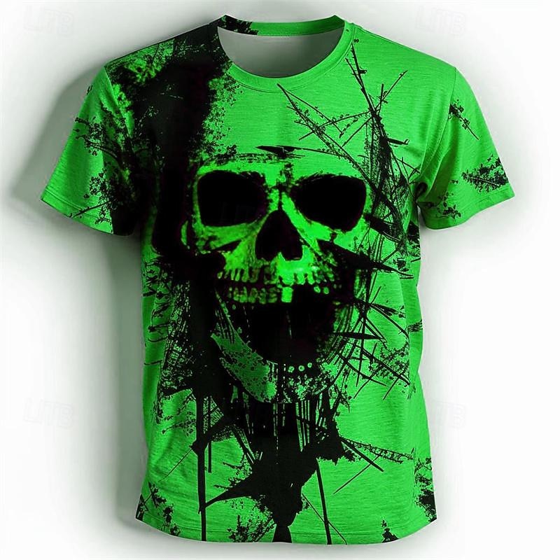 Men's Graphic Skulls T Shirt Short Sleeve T shirt 3D Print Crew Neck Shirt Daily Designer Retro Vintage Sports Outdoor Holiday Going out Yellow Orange Green Spring & Summer Clothing Apparel S M L XL