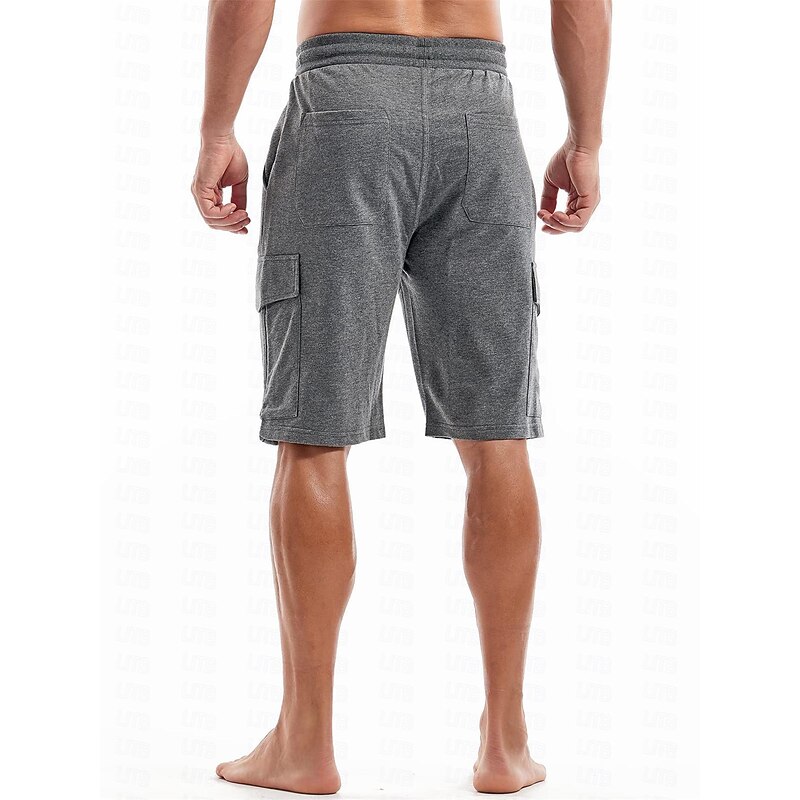 Men's Cargo Shorts Sweat Shorts Workout Shorts Casual Shorts Drawstring Elastic Waist Multi Pocket Plain Comfort Breathable Knee Length Casual Daily Holiday Sports Fashion Black Yellow Micro-elastic3