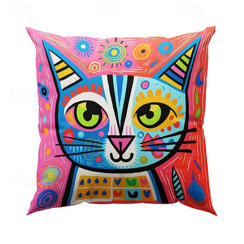 Cat Cartoon Double Side Cushion Cover 1PC Soft Decorative Square Throw Pillow Cover Cushion Case Pillowcase for Bedroom Livingroom Superior Quality Indoor Cushion for Sofa Couch Bed Chair4