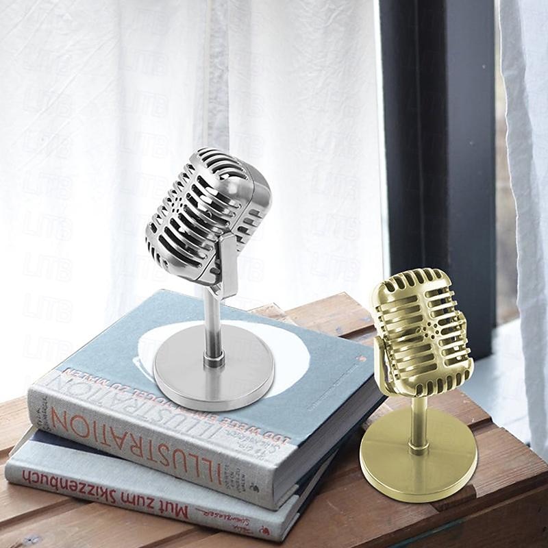 Retro Microphone Props Simulation Nostalgic Microphone Model Cross-Border Live Broadcast Bar Decoration Photography Props Ornaments