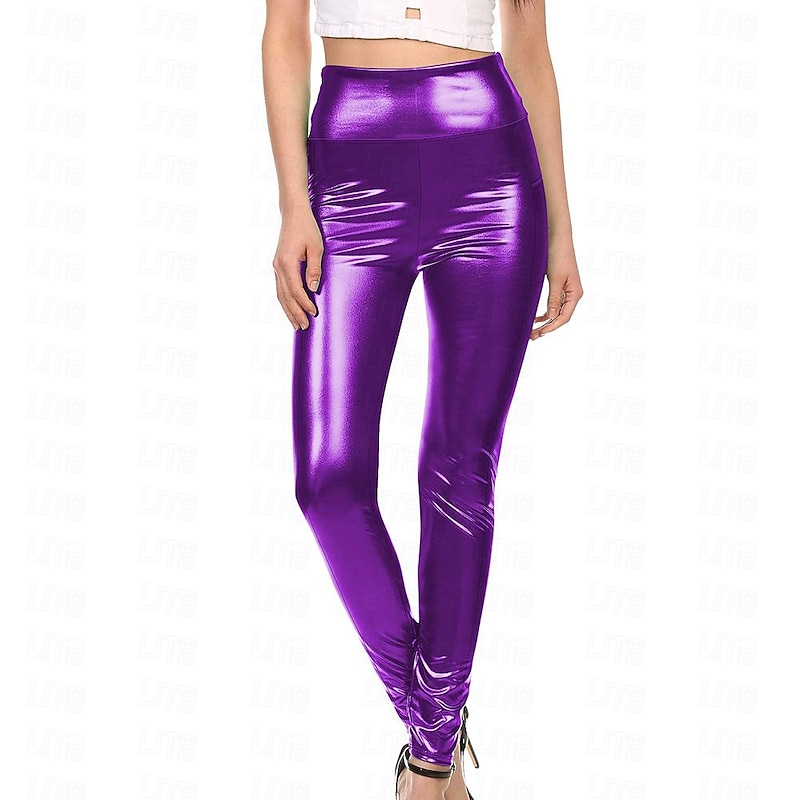 Sexy 1980s High Waisted Leggings PU Leather Pencil Pants Disco Solid Color Fancy Dress Women's Carnival Performance Club Pride Parade Adults' Pants All Seasons3