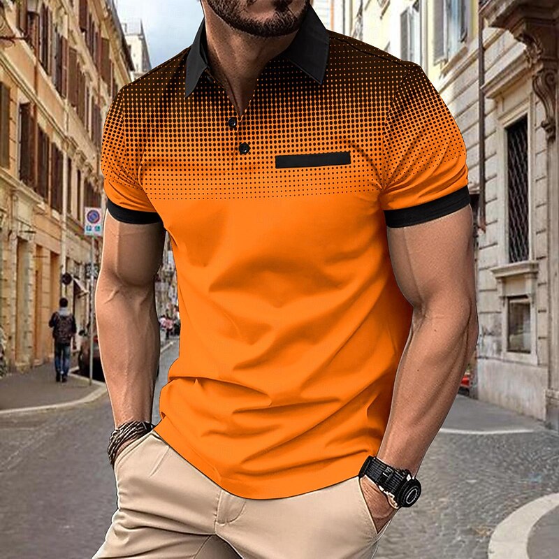 Men's Polo Shirt Work Street Turndown Short Sleeves Round Dots Floral Print Basic Summer Loose Fit claret White Dark Navy Orange ash-colored Polo Shirt2