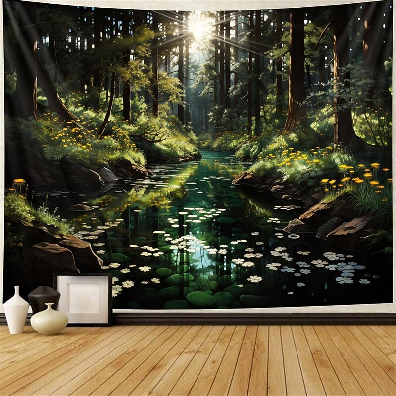 Forest Lake Hanging Tapestry Wall Art Large Tapestry Mural Decor Photograph Backdrop Blanket Curtain Home Bedroom Living Room Decoration3