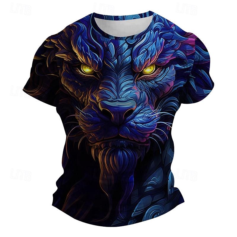 Men's Graphic Animal Lion T Shirt Short Sleeve T shirt 3D Print Crew Neck Shirt Daily Designer Subculture Sports Outdoor Holiday Going out Blue Purple Green Spring & Summer Clothing Apparel S M L XL