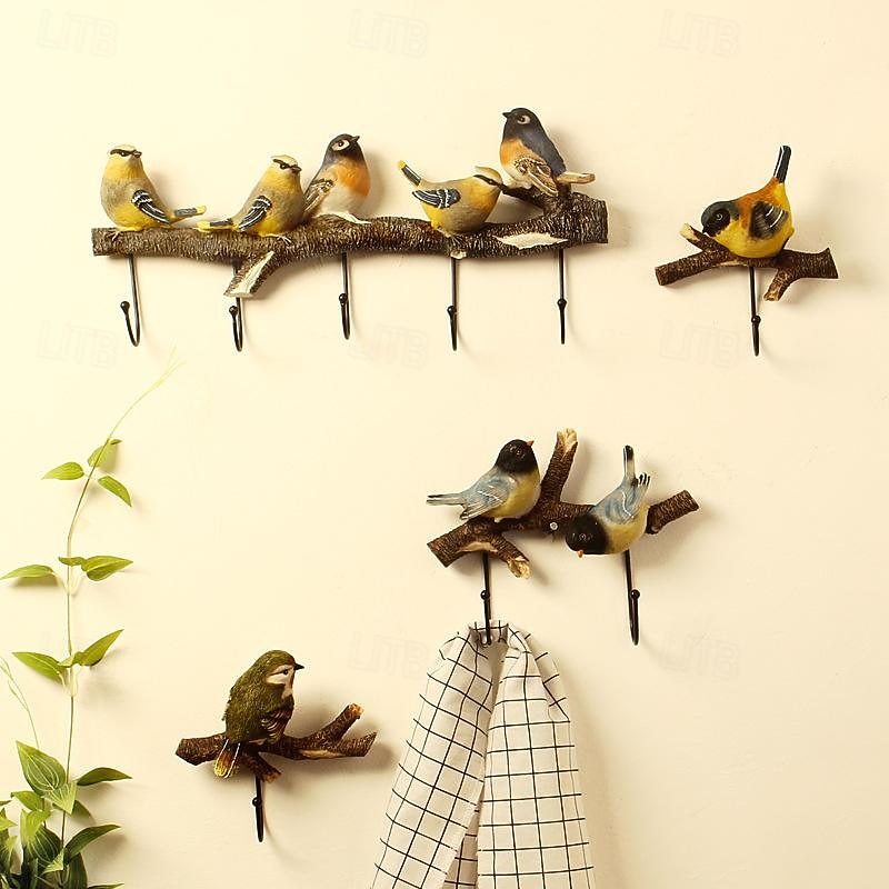 Creative Coat Hooks Wall Mounted Hook Rack Birds Hooks Coat Hanger Rack Vintage Wall Hanging Hooks Entryway Hanger for Keys Towels Coats Hats