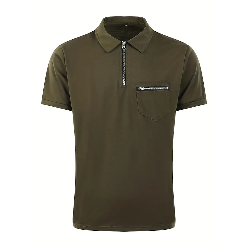 Men's Polo Shirt Golf Shirt Casual Holiday Lapel Quarter Zip Short Sleeve Fashion Basic Plain Quarter Zip Summer Regular Fit Black Blue Green Gray Polo Shirt2