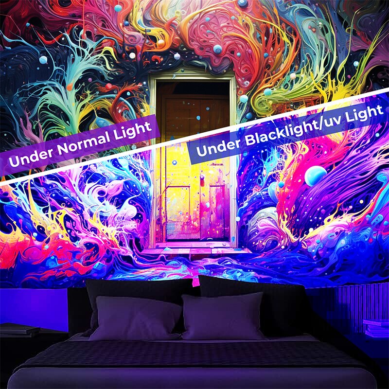 Blacklight Tapestry UV Reactive Glow in the Dark Glow Party Neon Colorful Painting Door Psychedelic Trippy Misty Hanging Tapestry Wall Art Mural for Living Room Bedroom4