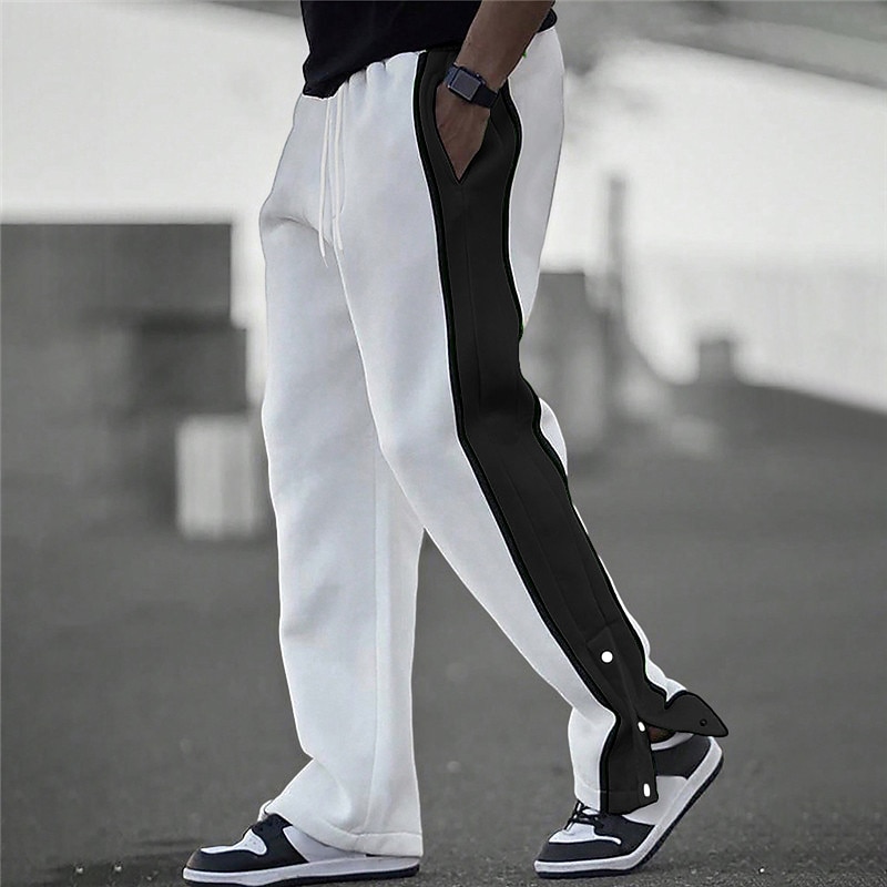Men's Sweatpants Joggers Trousers Patchwork Drawstring Elastic Waist Color Block Comfort Breathable Casual Daily Holiday Sports Fashion Black White