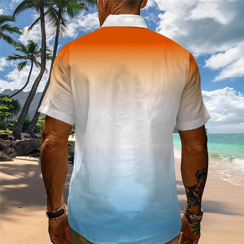 Men's Palm Tree Gradual Shirt Summer Hawaiian Shirt Aloha Shirt Short Sleeve Shirt Cuban Collar Vacation Hawaiian Resort Style Outdoor Vacation Hawaiian Yellow Blue Orange S M L4