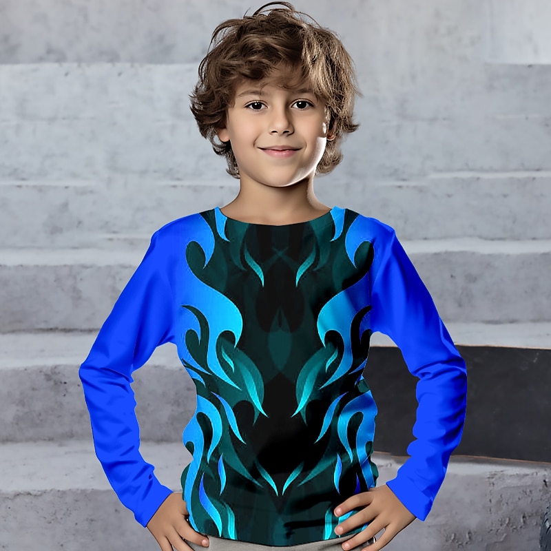 Boys 3D Fire Tee Shirt Long Sleeve 3D Print Spring Fall Sports Fashion Streetwear Polyester Kids 3-12 Years Crew Neck Outdoor Casual Daily Regular Fit3