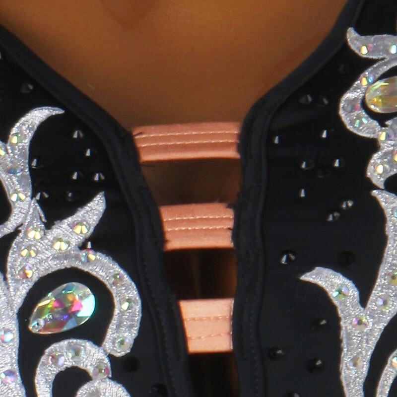 Dance Salsa Latin Dance Dress Rhinestone Ruffle Women's Girls' Performance Training Long Sleeve High Spandex Tulle4