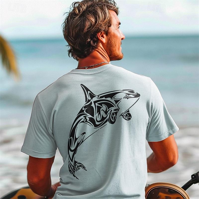 Men's Graphic Animal Shark T Shirt Short Sleeve T shirt 3D Print Crew Neck Shirt Daily Hawaiian Resort Style Sports Outdoor Holiday Going out White Light Green Pink Spring & Summer Clothing Apparel S3
