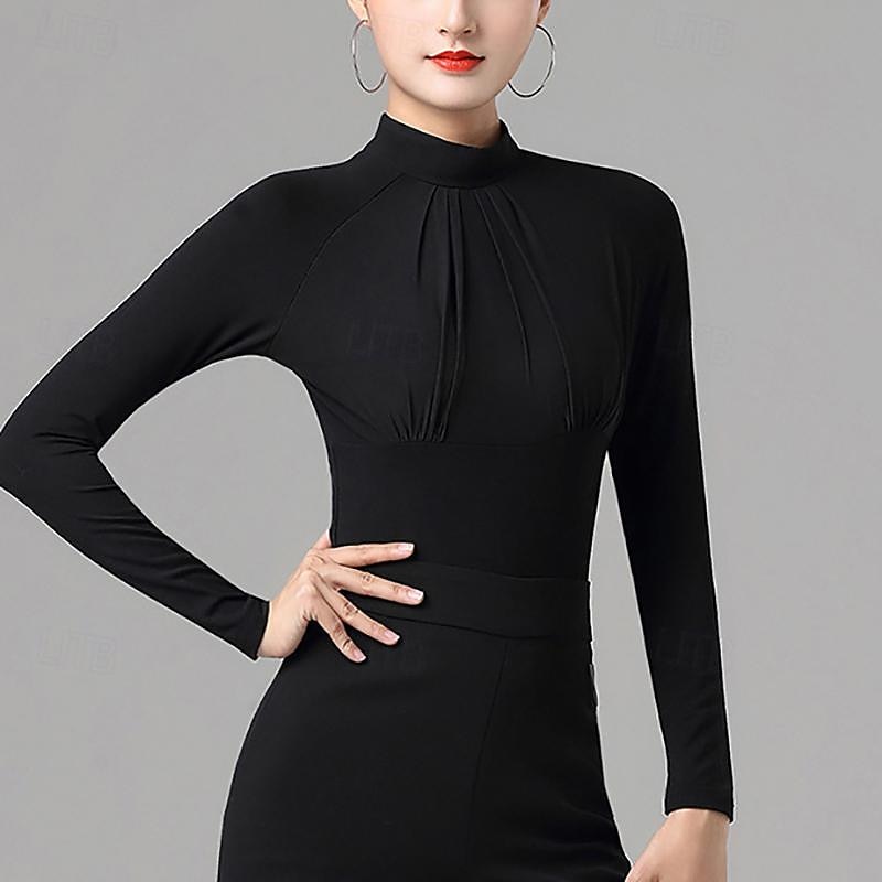 Latin Dance Ballroom Dance Leotard / Onesie Pure Color Splicing Women's Performance Training Long Sleeve High Modal2