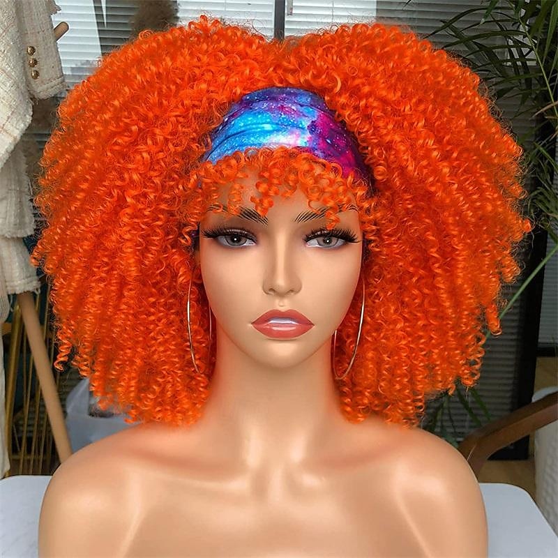 Curly Wig with Bangs for Black Women Short Kinky Curly Wig 14inch Afro Hair Carnival Party Christmas Cosplay Wigs