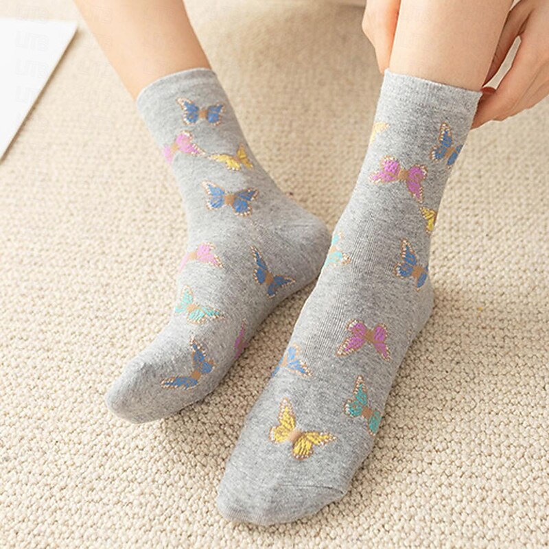 4 Pairs  Women's Crew Socks Daily Animal Patterned Cotton Simple Lolita Cute Sports Socks2