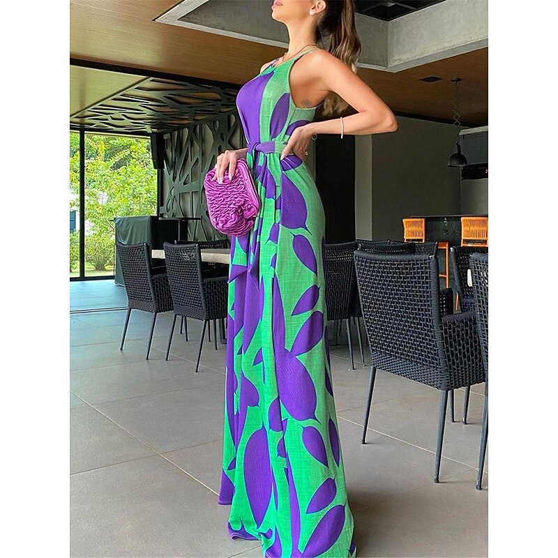 Women's Normal Jumpsuit Streetwear Floral Sleeveless Halter Neck High Waist Print Street Daily Regular Fit Red Green Summer3