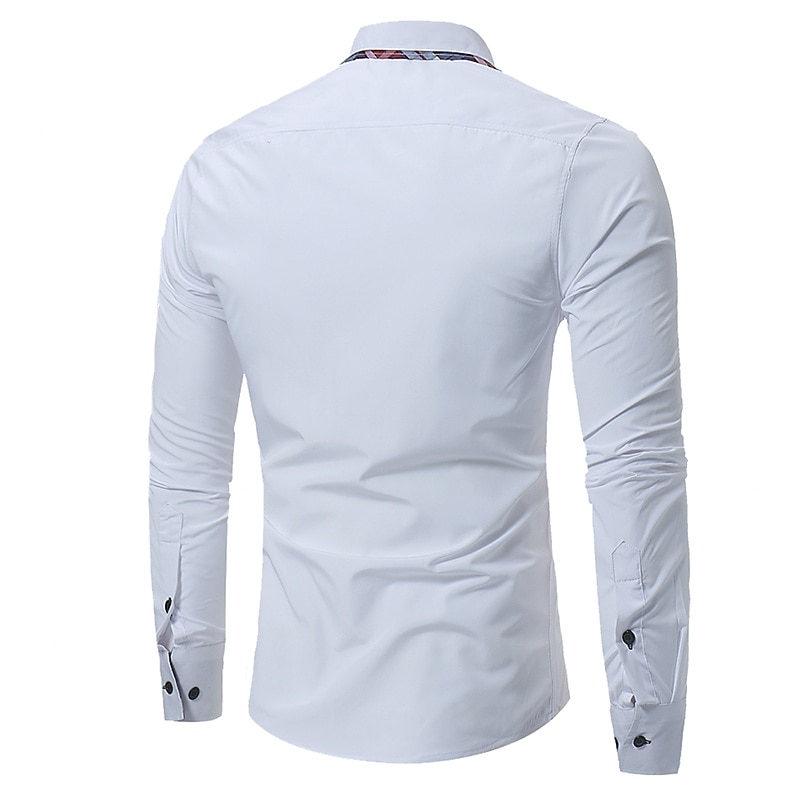 Men's Dress Shirt Button Up Shirt Black White Wine Long Sleeve Color Block Button Down Collar Spring &  Fall Wedding Daily Clothing Apparel Collared Shirts4