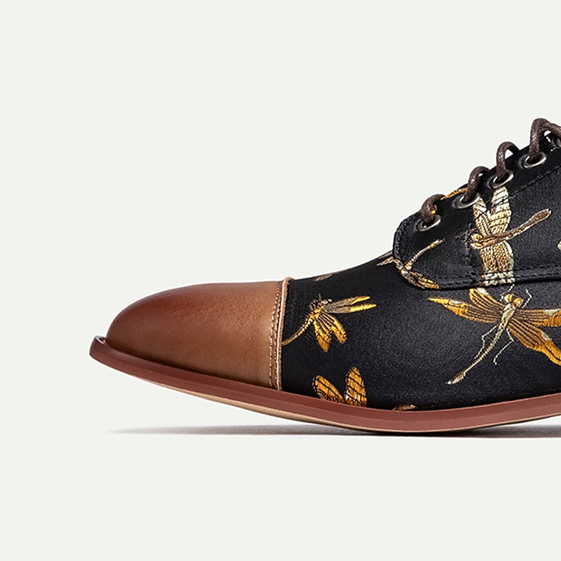 Men's Premium Cowhide Leather Oxford Shoes with Vintage Dragonfly Embroidery - Perfect for Formal Events and Special Occasions 7