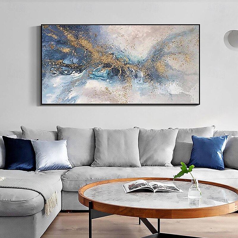 Oil Painting handmade  Abstract Gold Texture Oil Painting on Canvas Large Wall Art Blue Original Custom foil Painting Modern artwork for Living Room Office Wall Art Home Decor3