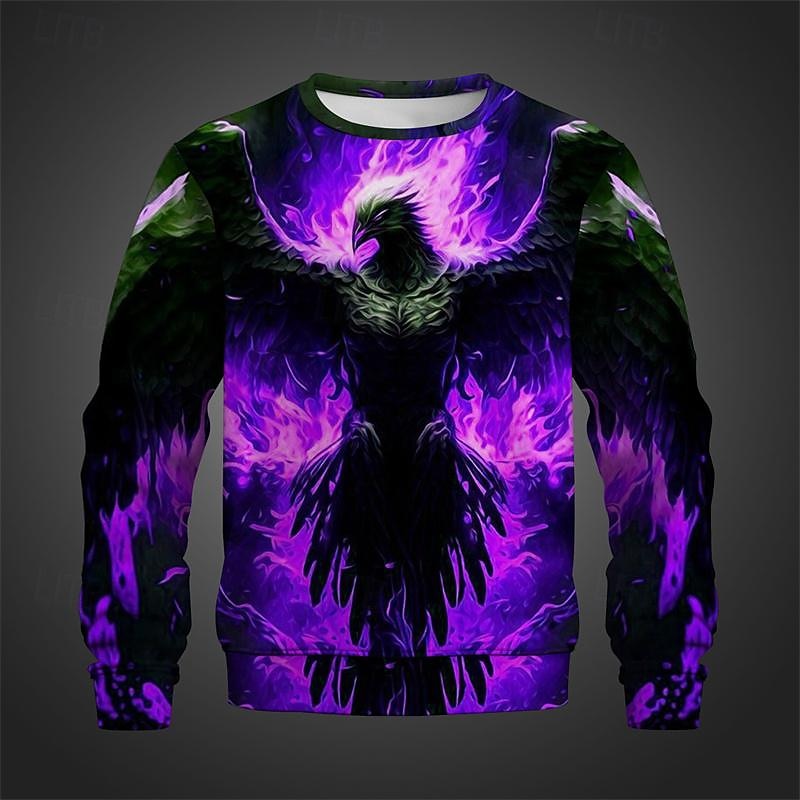 Men's Animal Phoenix Sweatshirts Sweatshirt Pullover Long Sleeve Sweatshirt Crew Neck Fashion Casual Street Style 3D Print Vacation Going out Streetwear 3D Print Spring &  Fall2