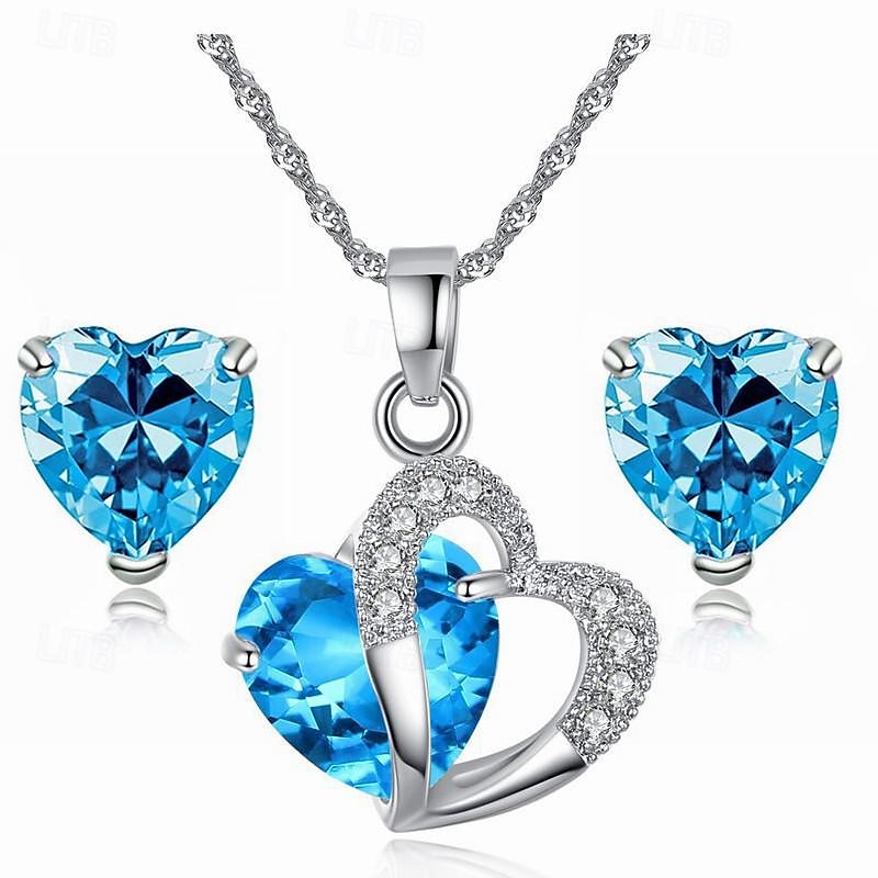 Fashion Bride Jewelry Set New Micro Set Crystal Zircon Heart Necklace Earring Jewelry Set3