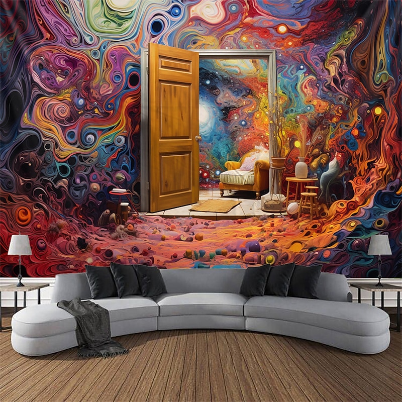 Blacklight Tapestry UV Reactive Glow in the Dark Glow Party Neon Colorful Painting Door Psychedelic Trippy Misty Hanging Tapestry Wall Art Mural for Living Room Bedroom2