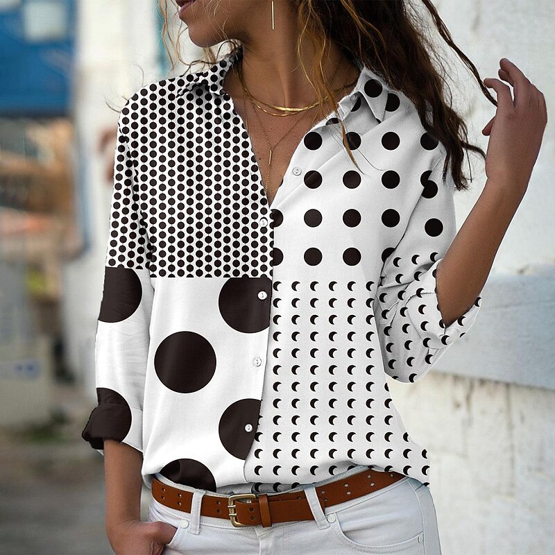 Women's Shirt Button Down Tunic Shirt Collar Long Sleeve Fashion s Print Regular Tops Casual White Spring & Fall