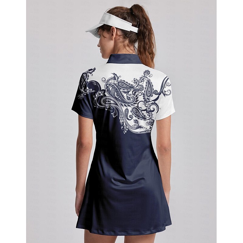 Women's Golf Dress Black Short Sleeve Sun Protection Dress Paisley Ladies Golf Attire Clothes Outfits Wear Apparel2