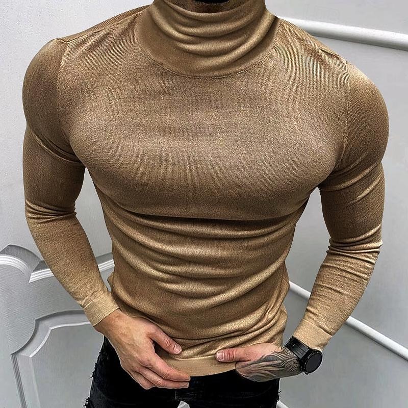 Men's T Shirt Tee Turtleneck shirt Knit Tee Long Sleeve Turtleneck Spring &  Fall Plain Fashion Designer Basic Knit Vacation Street Going out Black Wine Navy Blue Top Tee for Men4